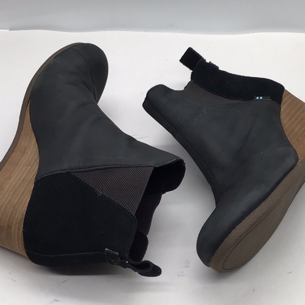 Toms Black Suede/Leather Wedge Heel Ankle Boot - Picture 7 of 15